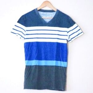 American Eagle Blue Stripe V-Neck Tee Shirt